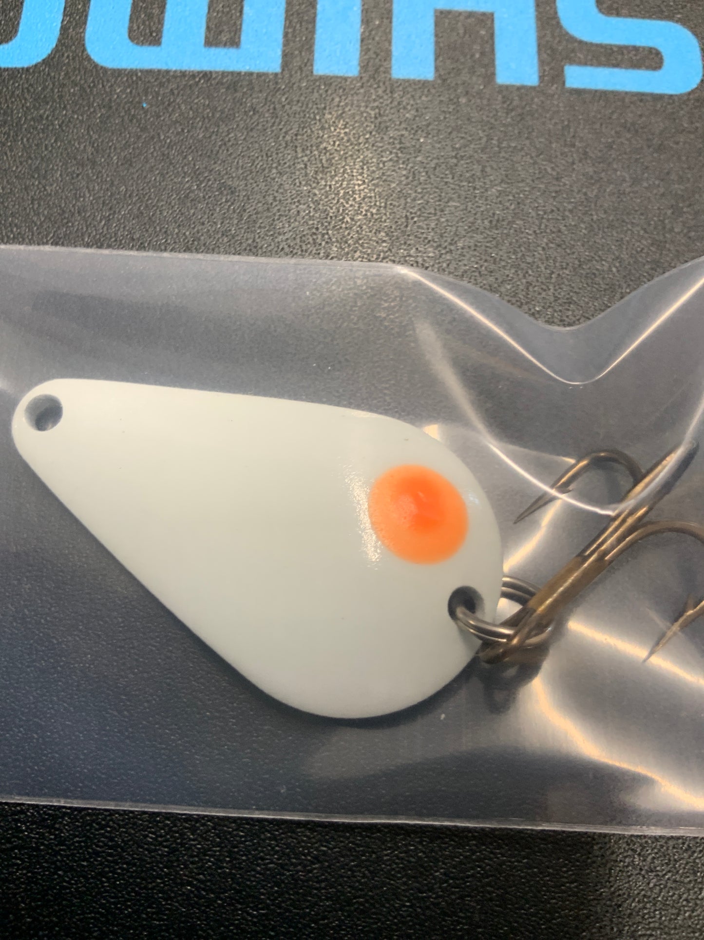 Dons Tackle Casting Spoon 1/2 oz Double White. Orange Spot