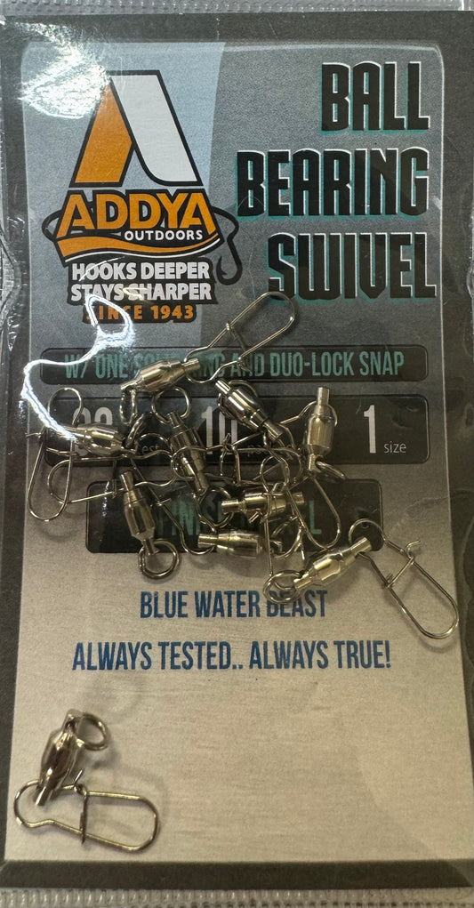 ADDYA-BALL BEARING SWIVEL- W/ONE SOLID RING AND DUO-LOCK SNAP