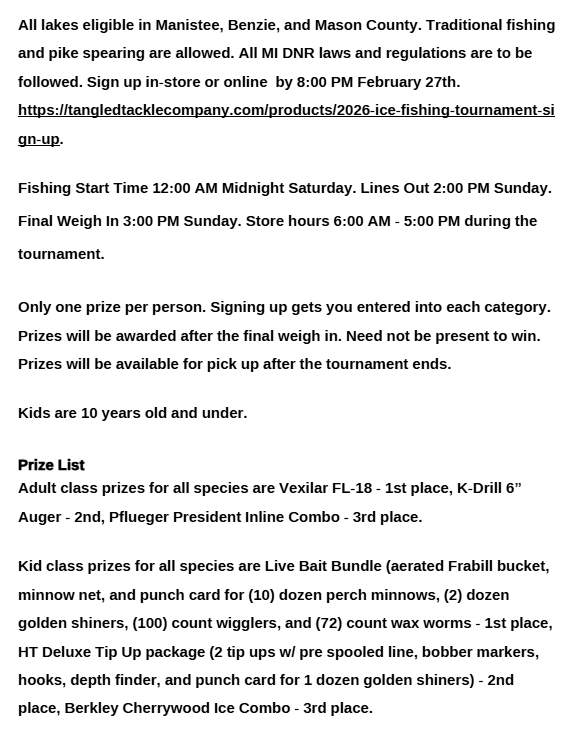 2026 Ice Fishing Tournament Sign Up