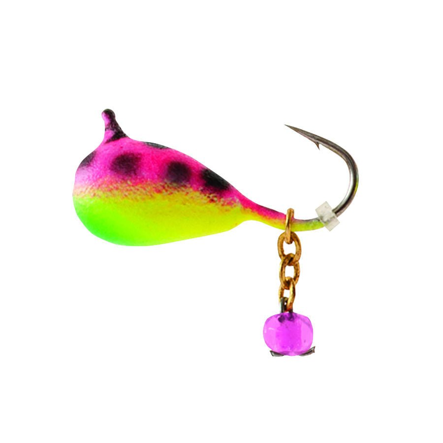 CLAM OUTDOORS DINGLE DROP JIG SZ12 1/16OZ CHART/PINK GLOW SPOT MFG# 109321