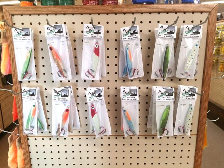 aw fish lures co. AW Lures Salmon Slammer Jigs 2 oz Glow Bloody Nose