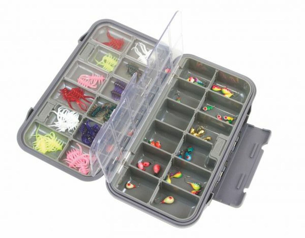 Clam Dual Tray Jig Boxes Clear/Gray Large