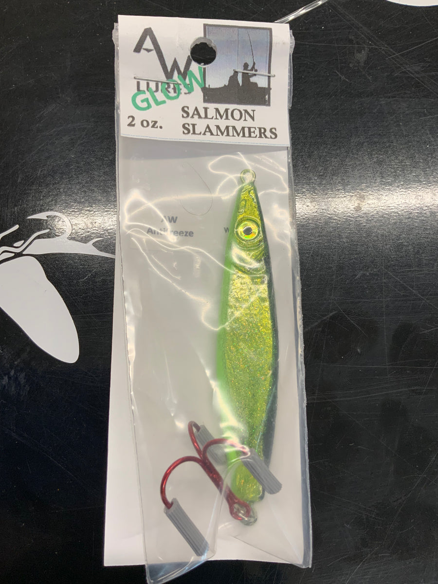 AW Lures Salmon Slammer Jigs 2 oz Glow Antifreeze 121217