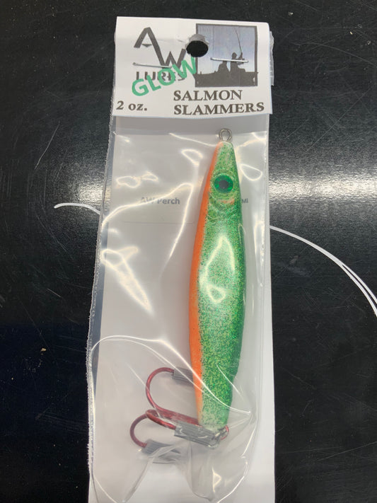 AW Lures Salmon Slammer Jigs 2 oz Glow Perch 121213