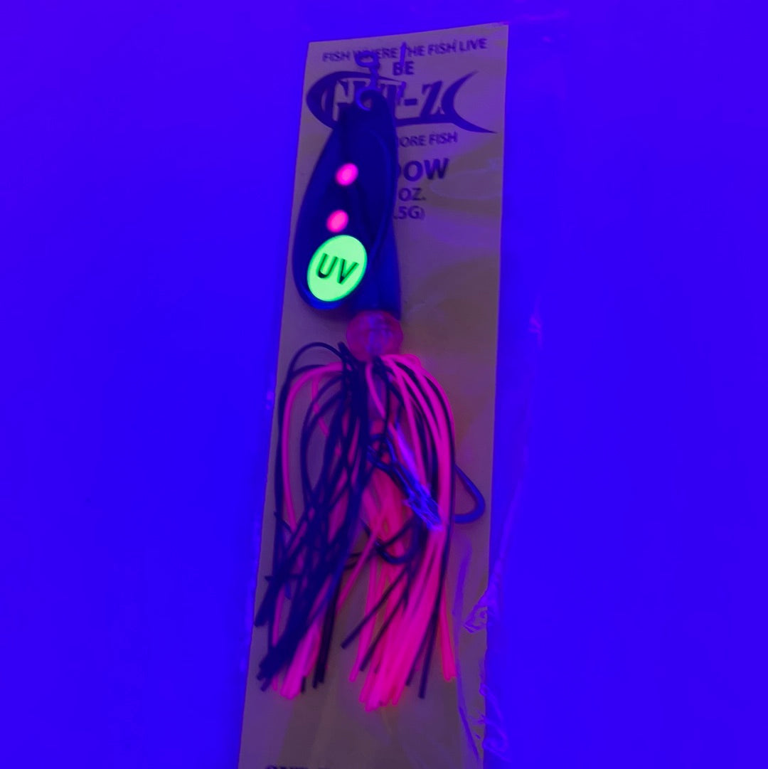 Gut-Z Widow 1/2 Black Black Blade Pink Dot Spinner Bait