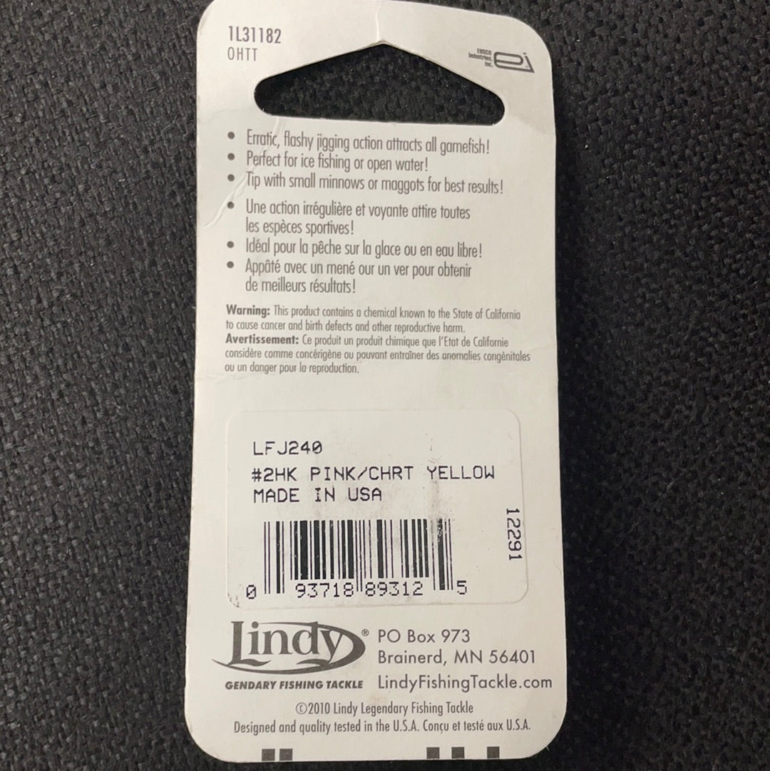 LINDY FROSTEE LFJ240 #2 HK PINK/CHRT YELLOW-2 JIGS