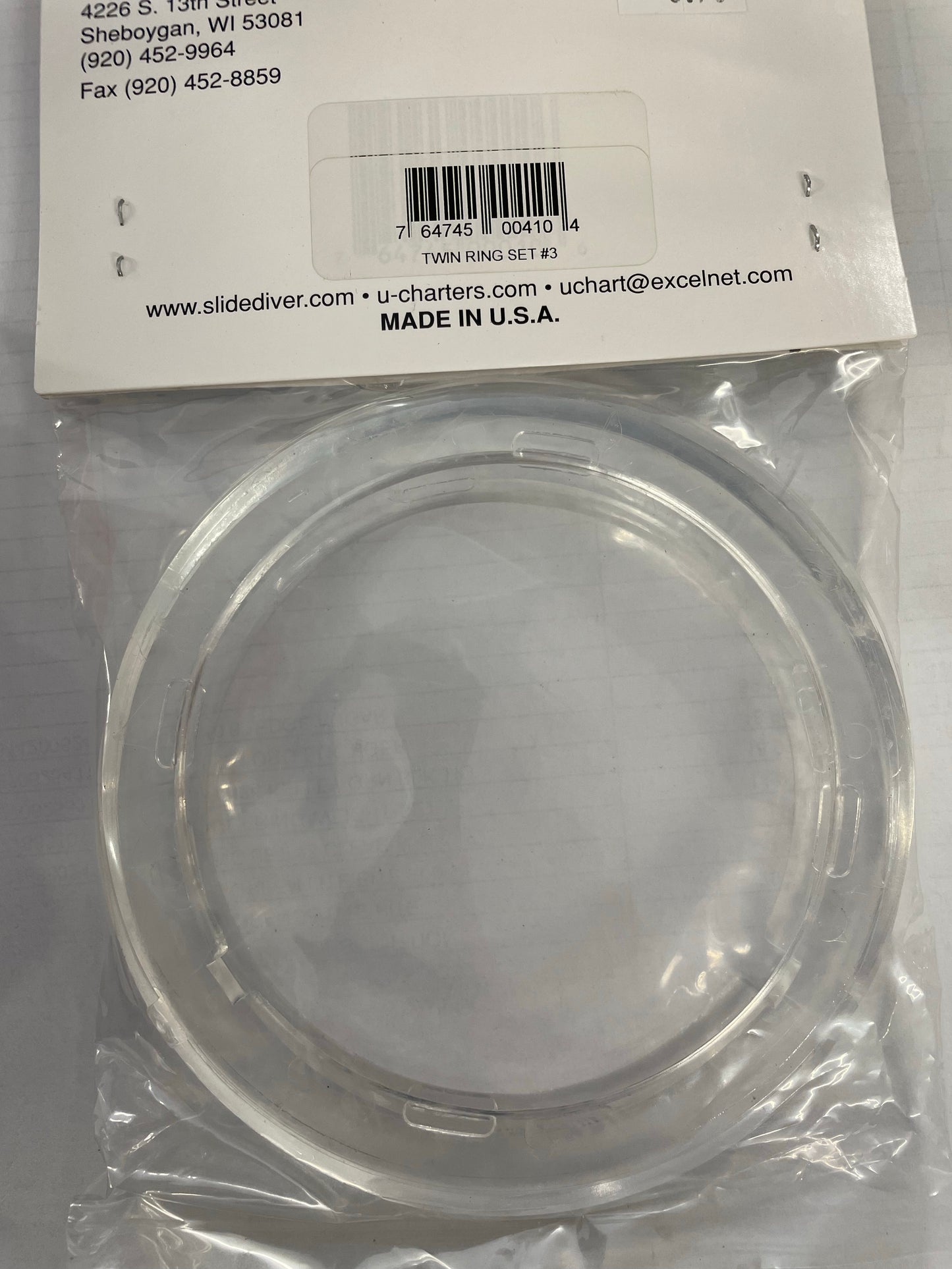 U-CHARTERS INC. Item # SD-1/3 CLEAR Twin Ring Set # 3 Clear