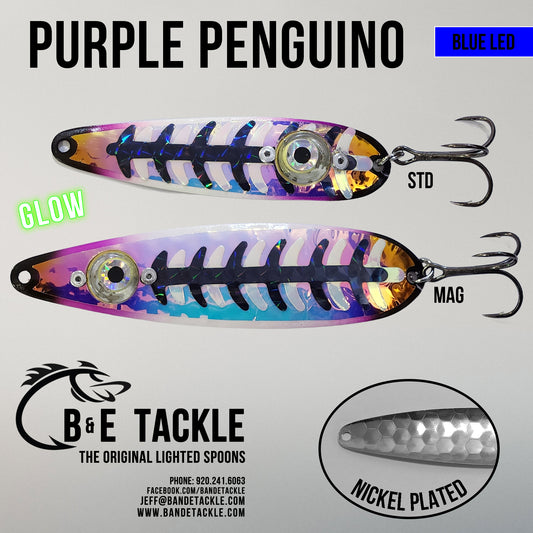 B&E Tackle Original Lighted Spoon Purple Penguino LED: Blue Light