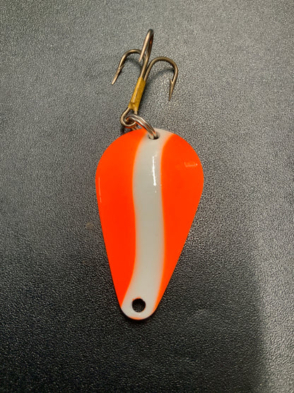 Dons Tackle Casting Spoon 1/2 oz Oranged White Stripe White Back