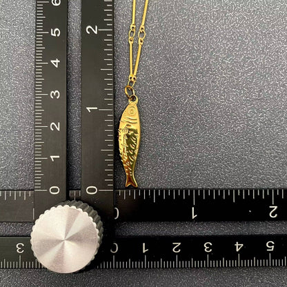 18K Gold Plated Stainless Steel Fish Charm Necklace - FGS
