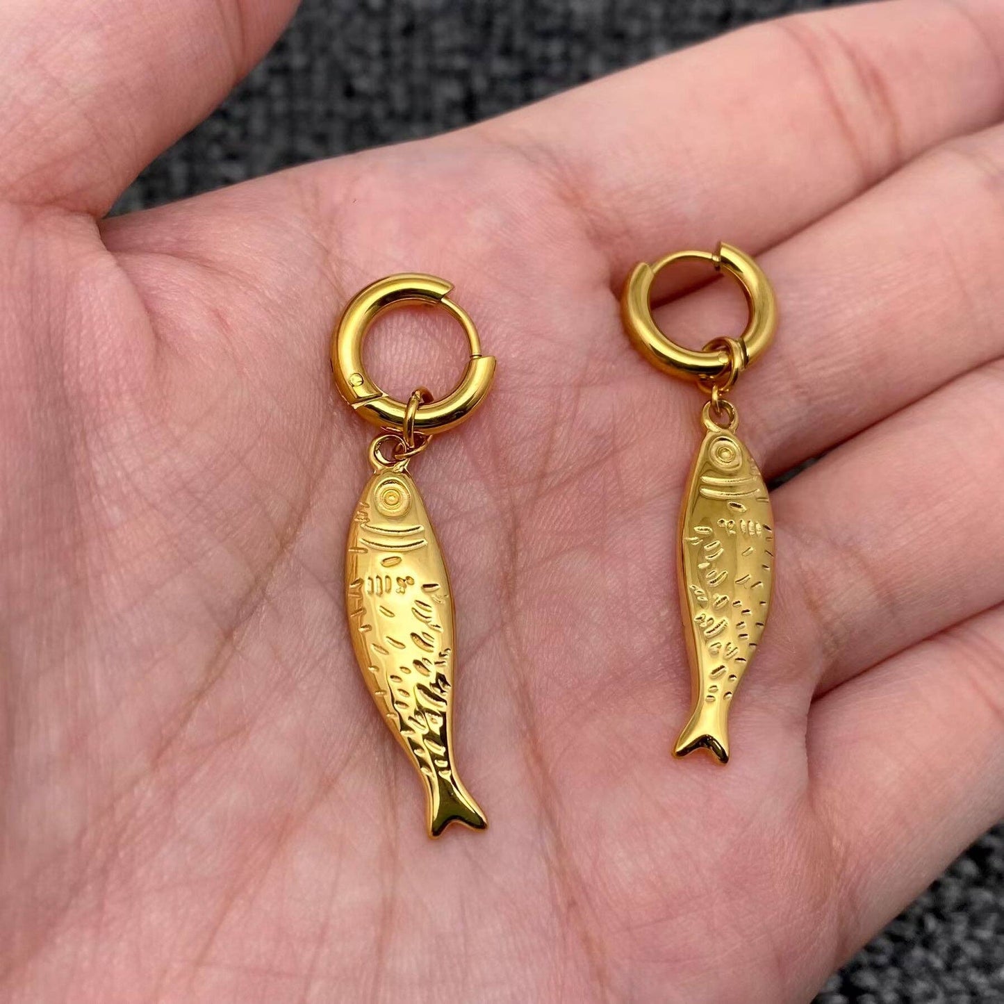 Fish Charm 18K Gold Plated S.Steel Huggie Earrings - FGS