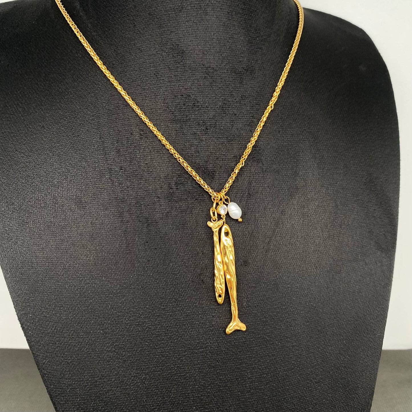 Double Fish Charm 18K Gold Plated S.Steel Necklace - FGS