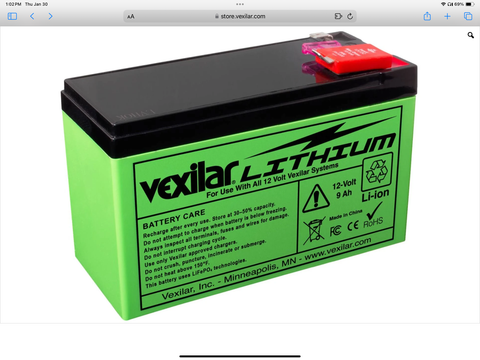 VEXILAR BATTERY - 12 VOLT/9 AMP LITHIUM BATTERY