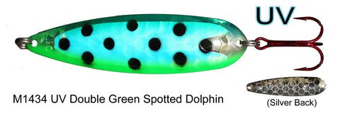 DW Magnum Dreamweaver Spoon M1434UV Doubl Green Spotted Dolphin Length 4 3/4" x Width 1 1/4"
