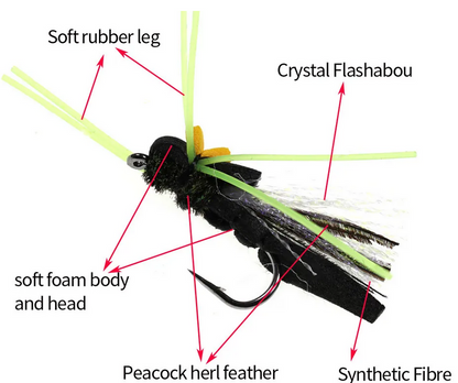Floating Foam Black Hopper Dry Fly