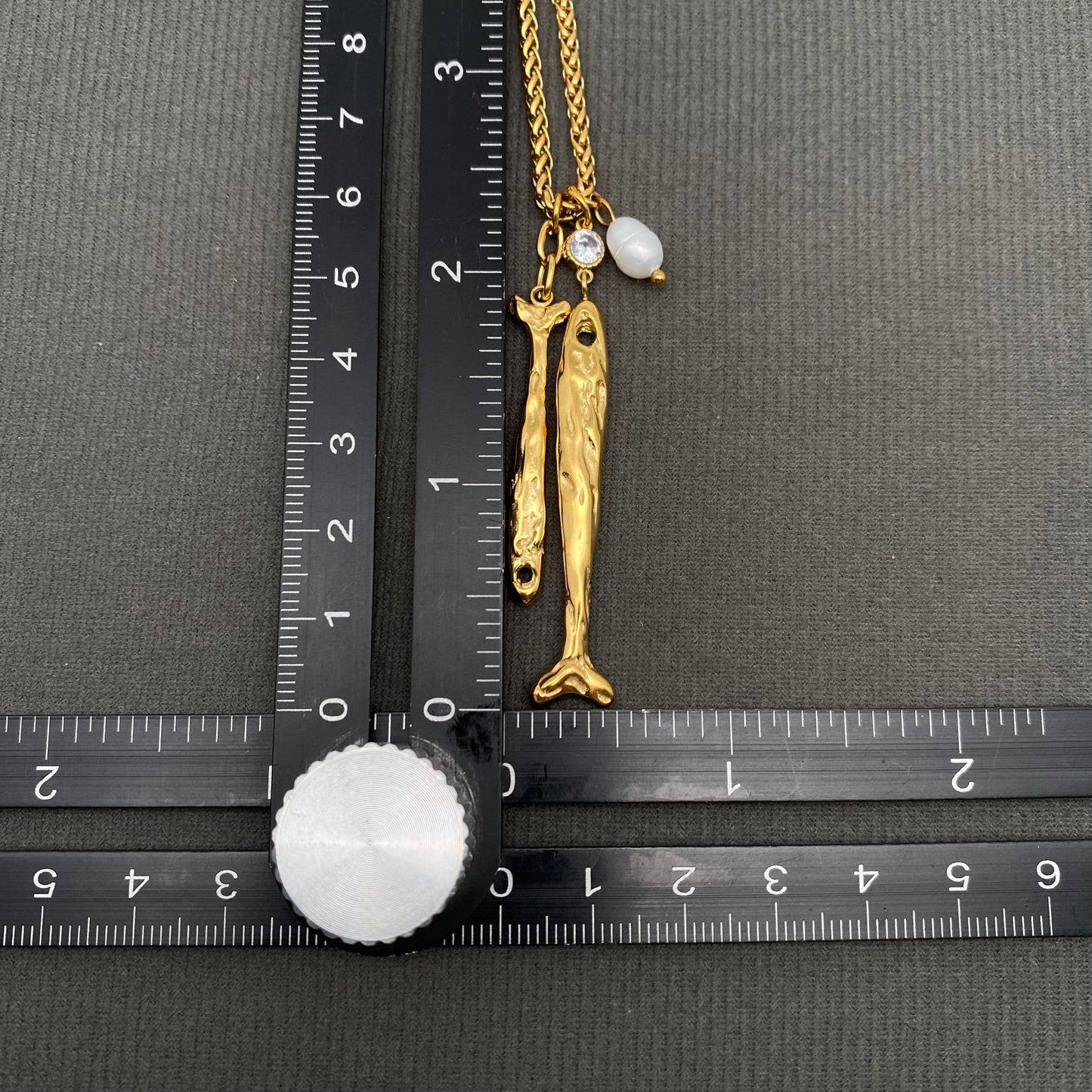 Double Fish Charm 18K Gold Plated S.Steel Necklace - FGS