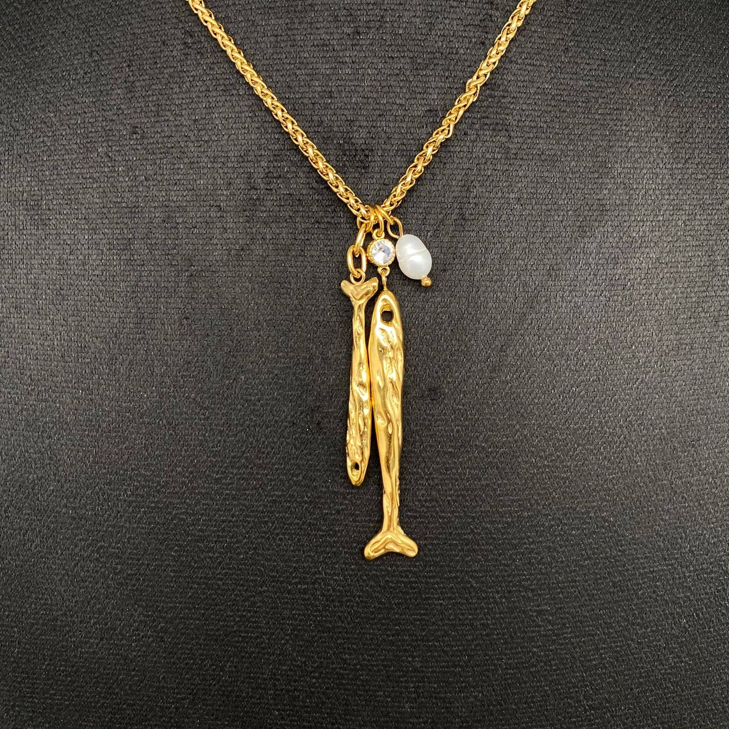 Double Fish Charm 18K Gold Plated S.Steel Necklace - FGS