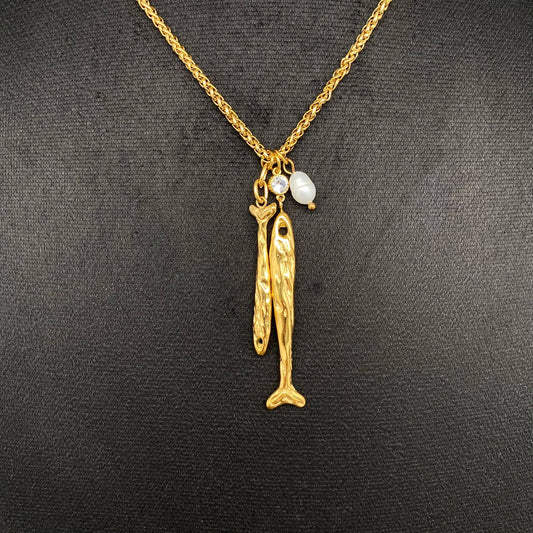 Double Fish Charm 18K Gold Plated S.Steel Necklace - FGS