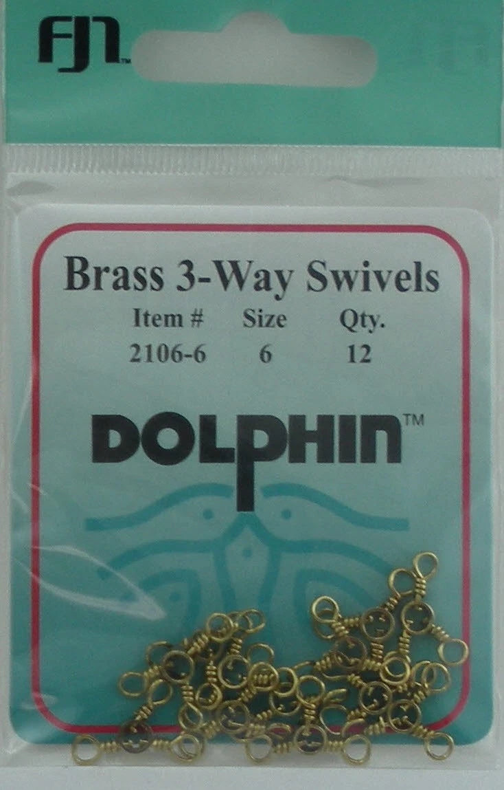 Dolphin Brass Three Way Swivels Sz:6 Qty:12 2106-6