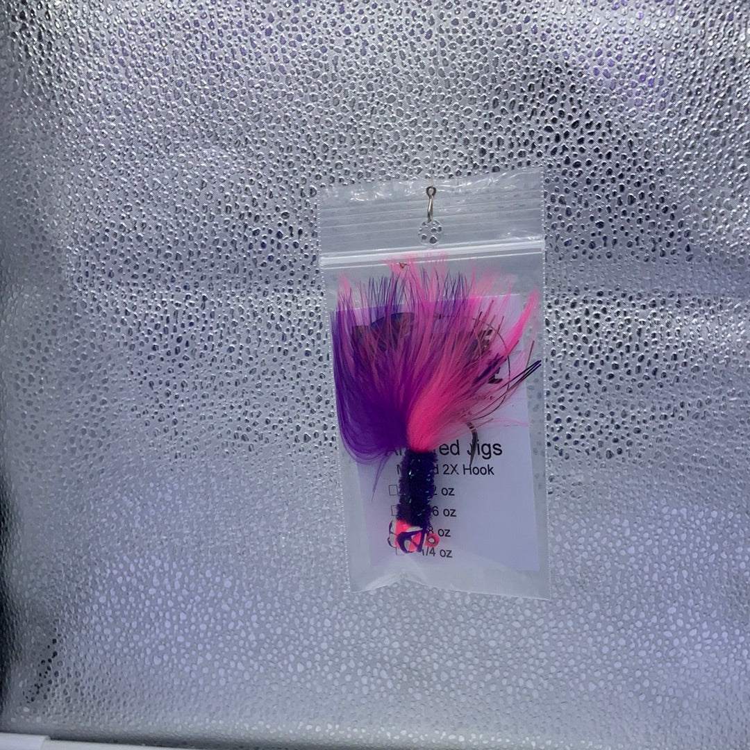 Salmon Marabou Jigs Pink/Purple  Purple Body Pink Head