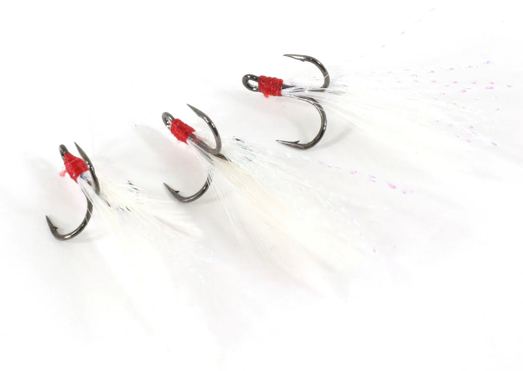 Clam Feathered Gaff Treble Hooks - SZ10 White