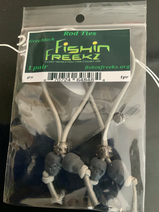 Fishin Freekz Rod Ties Black Skulls Gray Cord