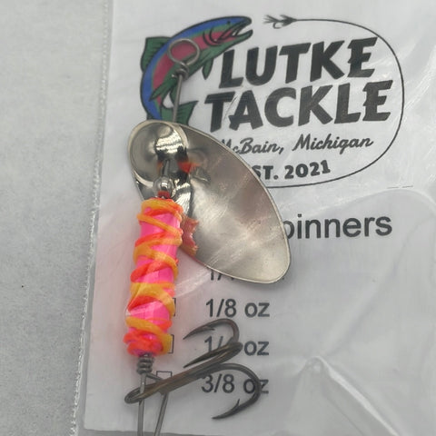 Lutke Tackle Armor Spinner 1/8oz Pink w Org/Yel