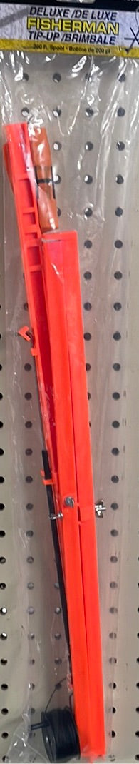 larger)    FISHERMAN TIP-UP 200' SPOOL WITH LINE & DRAG SYSTEM- BLACK FRAME