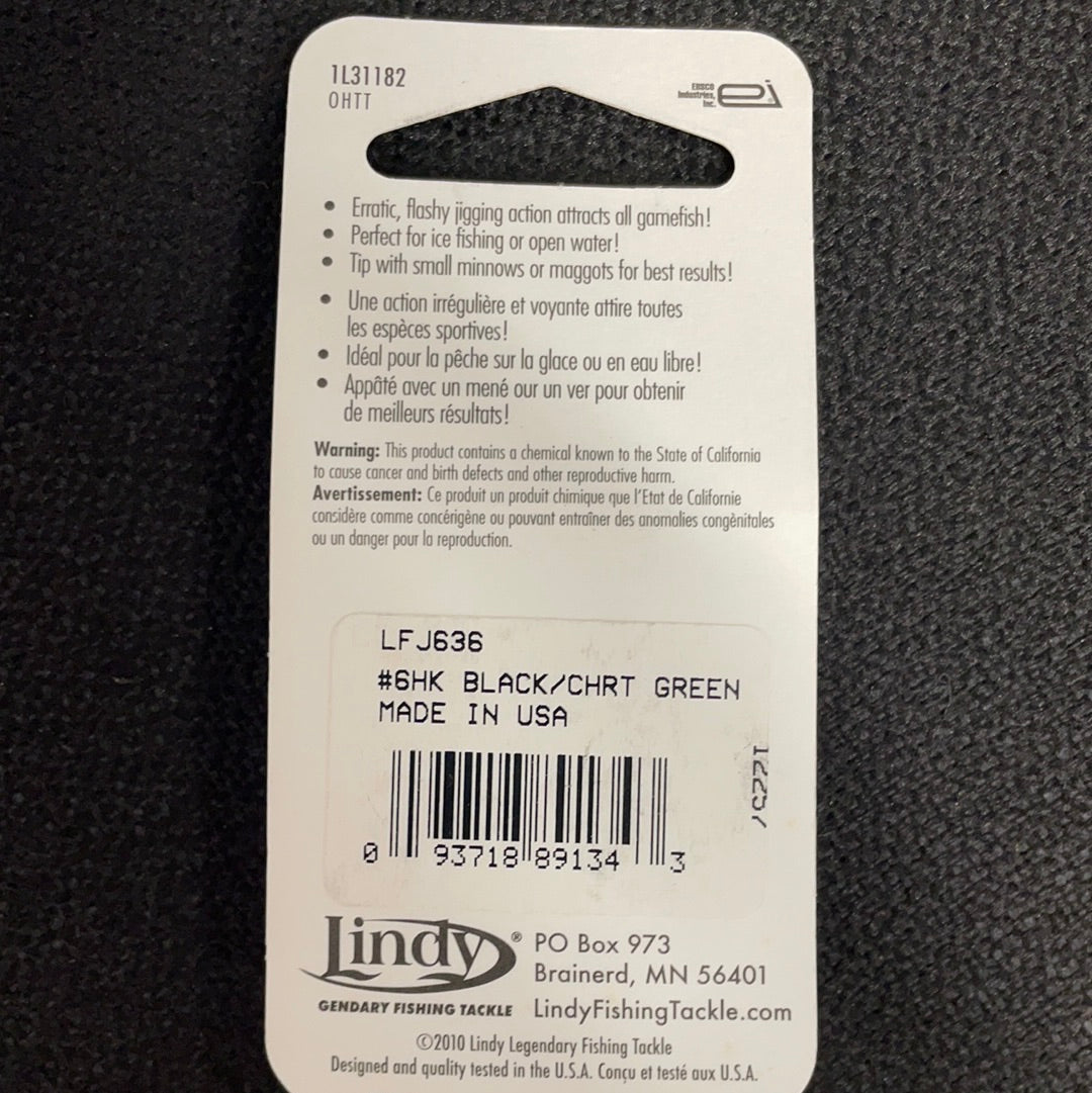 LINDY FROSTEE LFJ636 #2 HK BLACK/CHRT GREEN 2 JIGS