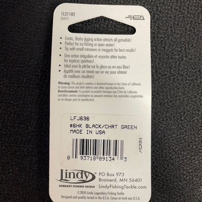 LINDY FROSTEE LFJ636 #2 HK BLACK/CHRT GREEN 2 JIGS